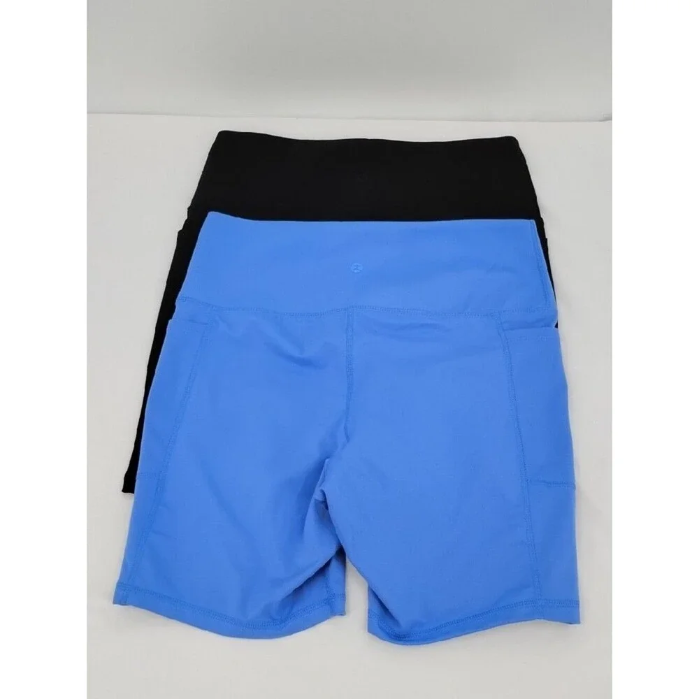 Danskin Two-Pack High-Waist Athletic Shorts – Blue & Black